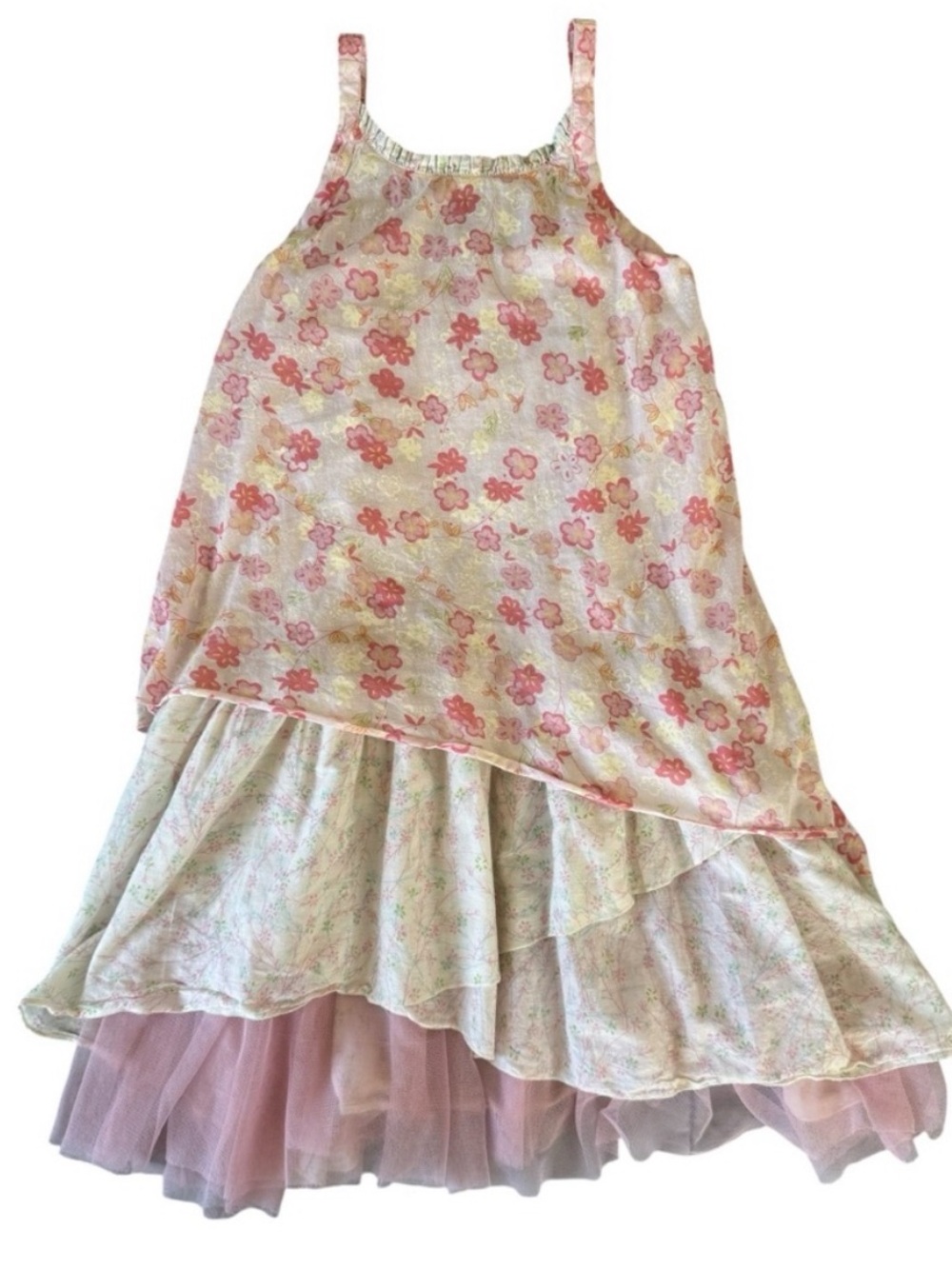 Garnet Hill Girls Floral Pink Tiered Skirt Dress - Size 04!!